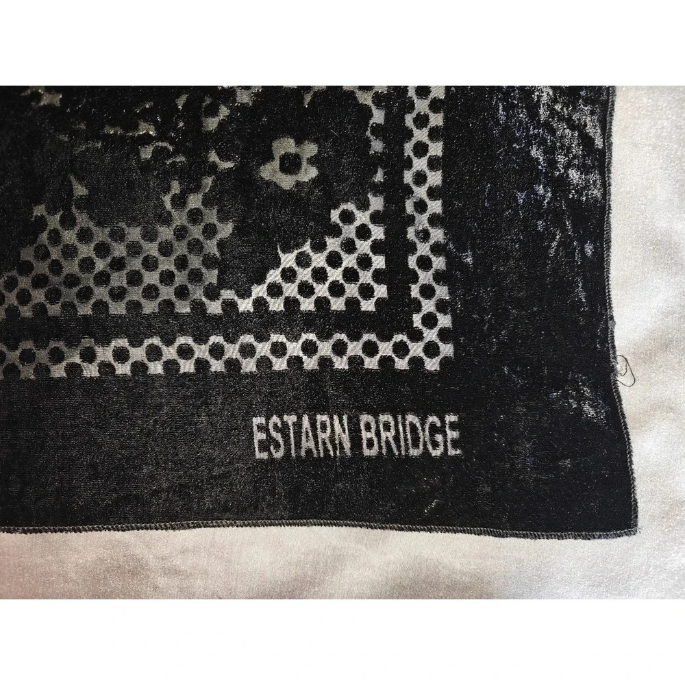 Estarn Bridge Black Velvet Devore Floral Polka Dot‎ Square Scarf Wrap goth